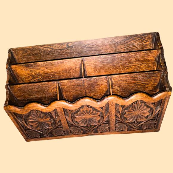 Vintage Lerner 3-Tier Desk Organizer • Faux Wood Floral Mail Sorter - Picture 2 of 6